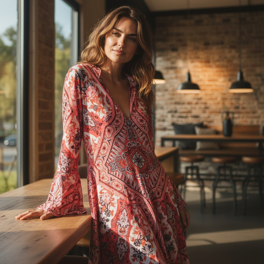 Bohemisk röd klänning