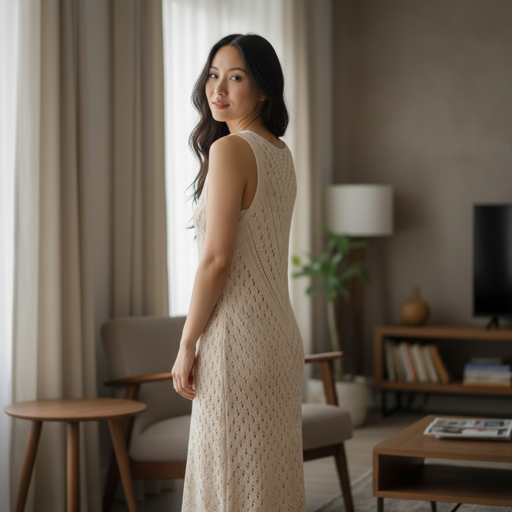 Benvit stickad klänning