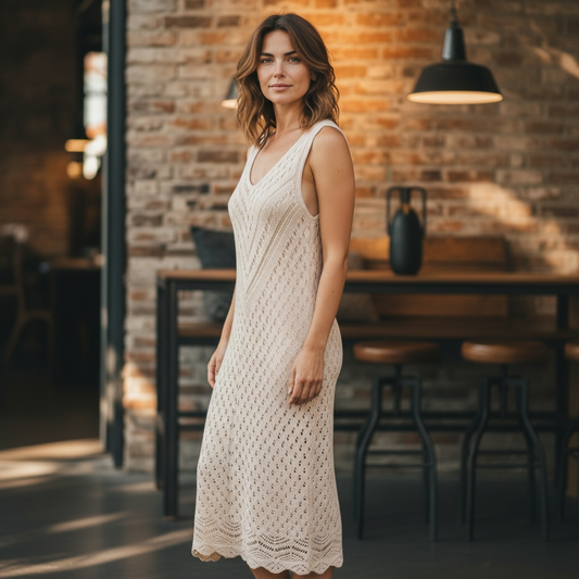 Benvit stickad klänning