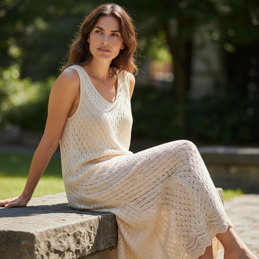 Benvit stickad klänning